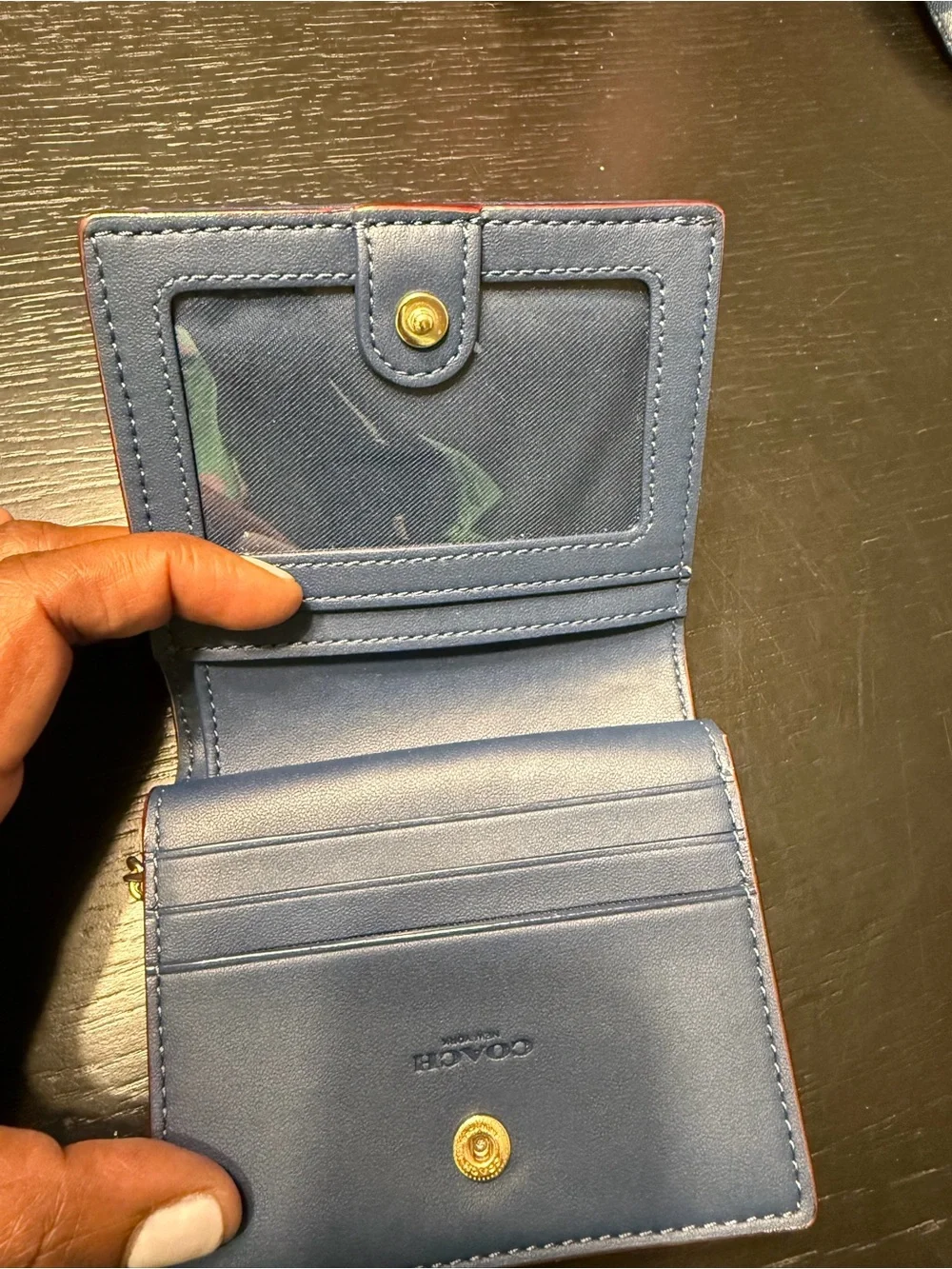 Coach Denim Signature Compact Card Holder Wallet in Blue